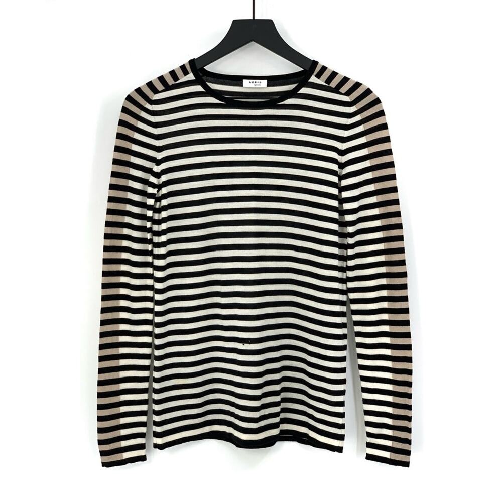 AKRIS PUNTO Striped Pullover Sweater *Flawed Black Cream Tan 6
